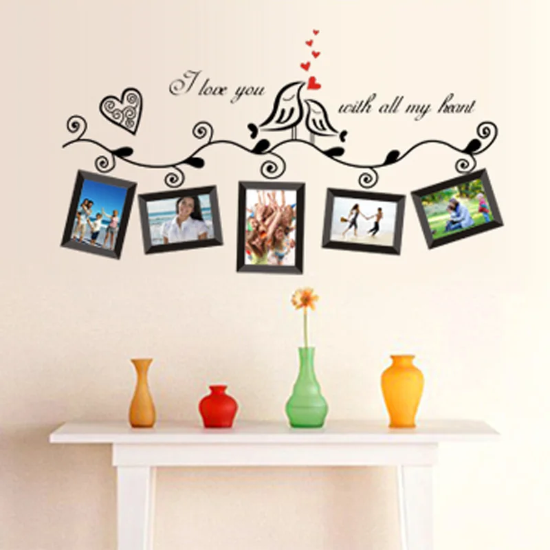 Love Birds Photo Frame Art Wall Stickers Decal Romantic Wedding Room Decor