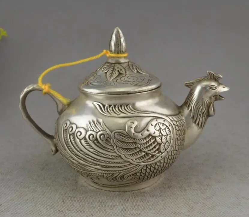 

China's collection white copper handmade chicken teapot