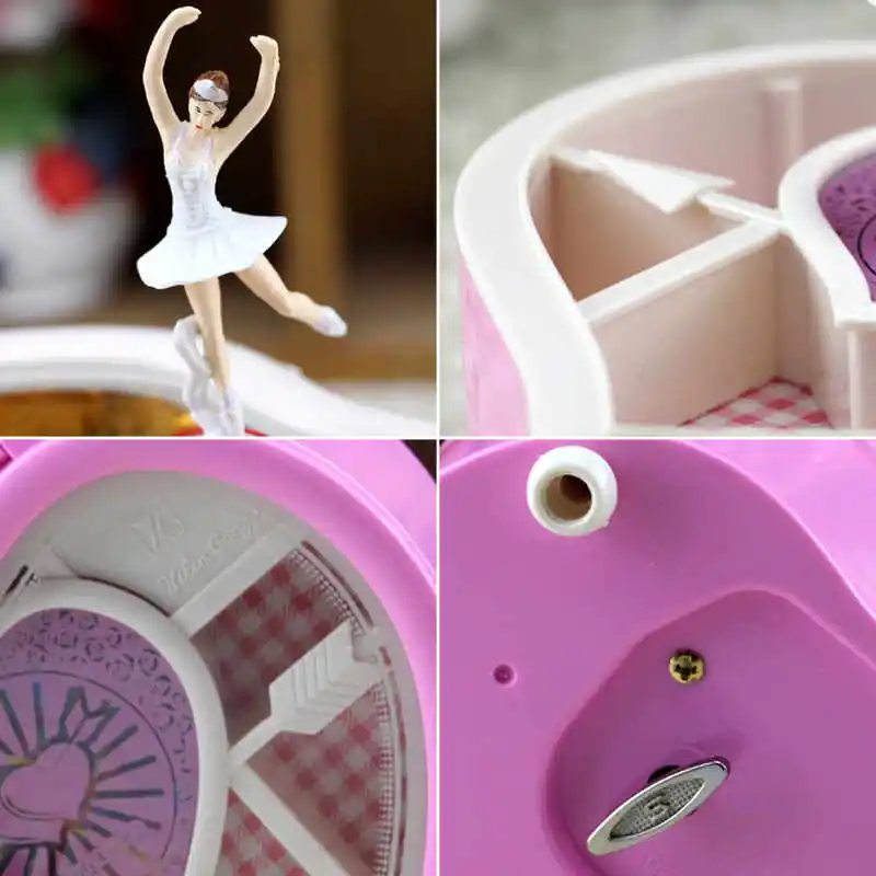 Caja de música de bailarina de baile de corazón caja de joyería carrusel giratorio caja de música de reloj bonito regalo para niñas Dropshipping