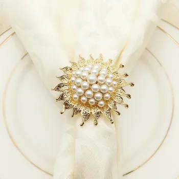 

100pcs/lot tHotel set table pearl sunflower napkin ring flower mouth ring napkin ring napkin buckle