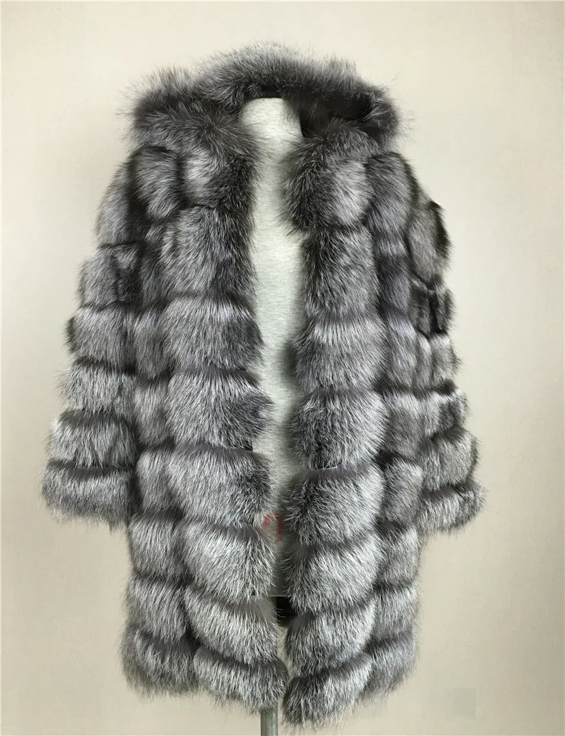LIYAFUR стиль дамы из натуральной Silver Fox Мех животных длинный капюшон пальто для будущих мам куртка для женщин теплое зимнее пальт