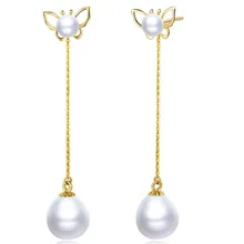 18K Yellow Gold Cute Butterfly Earrings Natural Cultured Freshwater Pearl Water Drop Earrings White Pearl Dangle Earring 18K Yellow Gold Cute Butterfly Earrings Natural Cultured Freshwater Pearl Water Drop Earrings White Pearl Dangle Earring