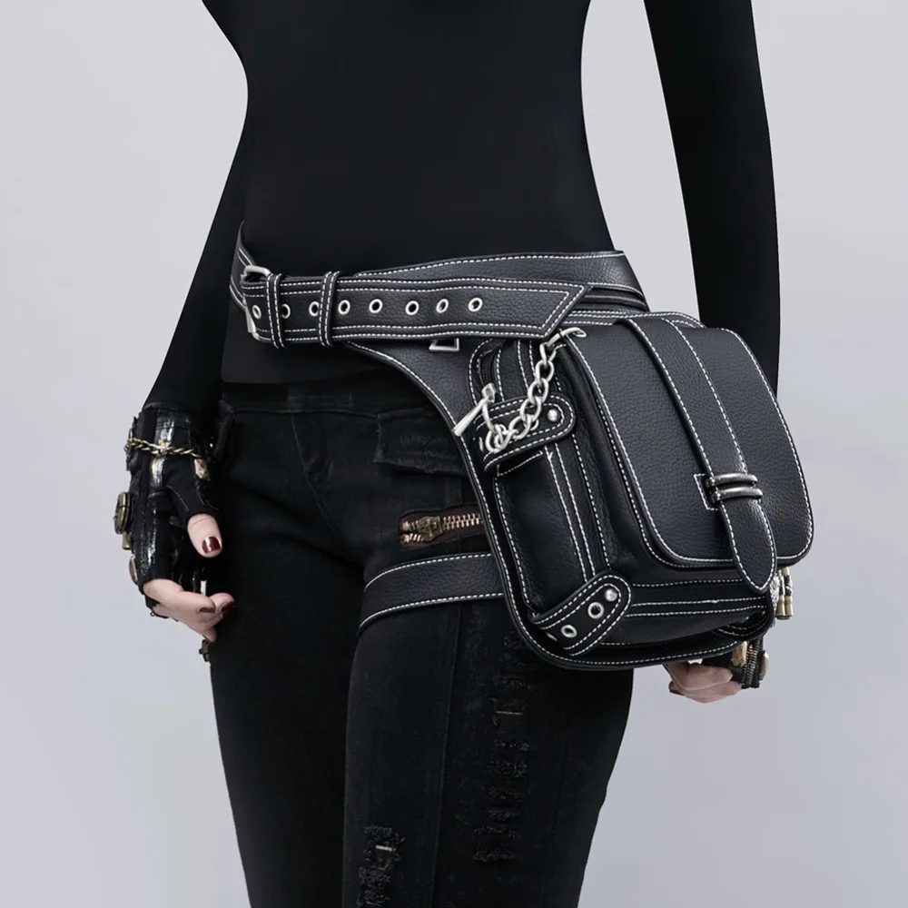 

New arrivel Jungle Rock gothic bag Tribe cyber punk thigh bags women leather waist bag motor leg rider bag punk style