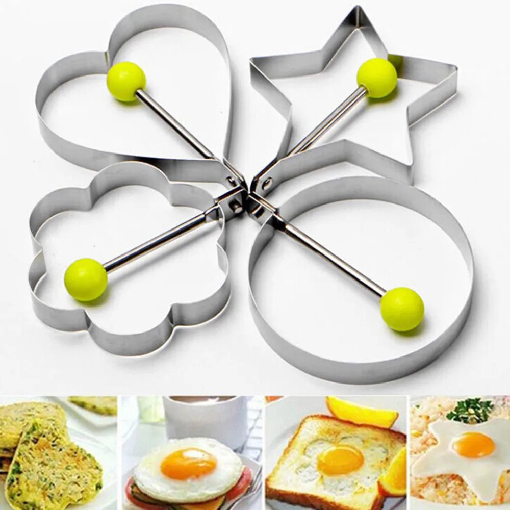 New Silicone Eggs Molds Non-Sticker Omelet Fried Stainless Steel Fried Egg Shaper Pancake Mould Mold Kitchen Cooking Tools#LY