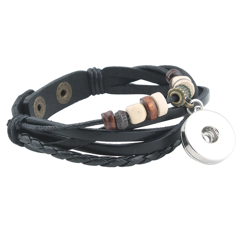 

2 colors Adjustable 12mm 18mm xinnver Snap Button Braided rope leather Bracelet Watches Women men's arm cuff bangle ZE175