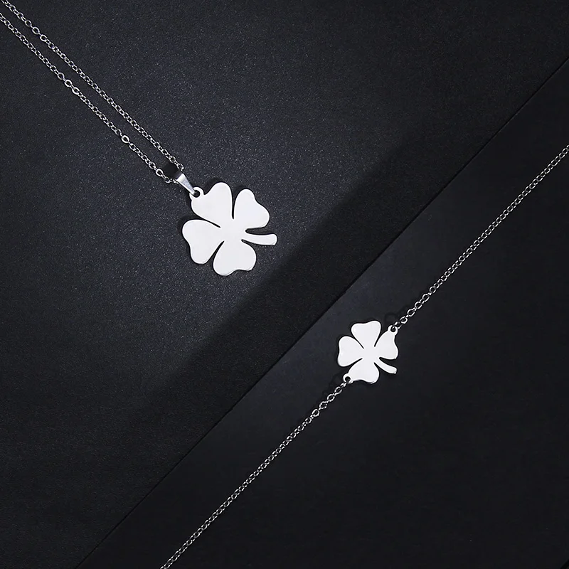CACANA jewelry sets jewelry set Stainless Steel Sets For Women Clover Shape Necklace Bracelets Earrings For Women Lover's Engagement Jewelry