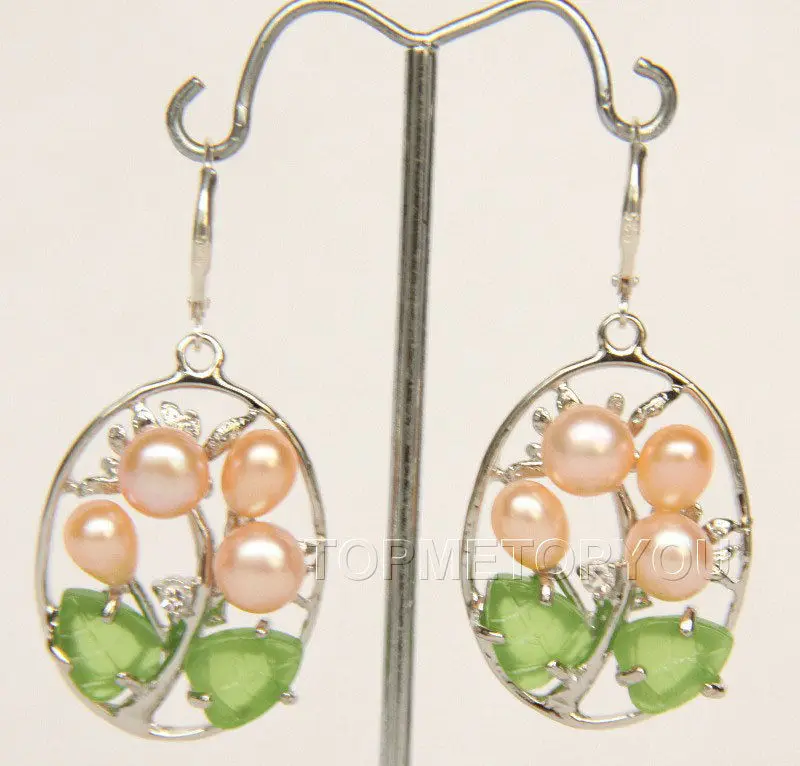 

22X28mm flower Dangle pink freshwater pearls Earrings