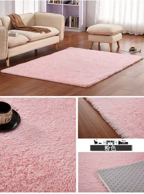 Soft Fluffy Shaggy Rectangle Carpet Floor Mat Living Room Decorative Blanket Area Rug Solid Color White Beige Pink Coffee Black - Цвет: pink short fur