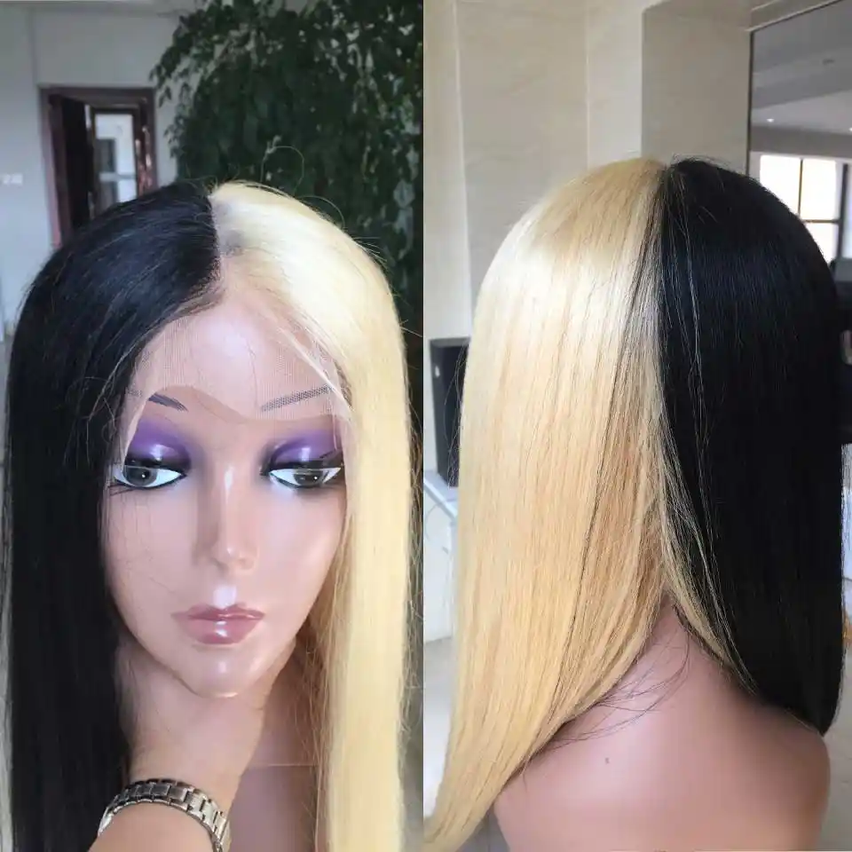13 4 Lace Front Human Hair Wig Half 1b Half 613 Remy Brazilian