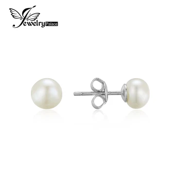JewelryPalace Fashion 6-10mm Freshwater Cultured Pearl Button Ball Stud Earrings 925 Sterling Silver 2016 Fine Jewelry For Women