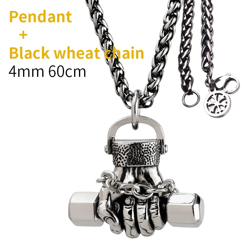 Высокое качество кулак гантели ожерелье из нержавеющей стали для мужчин модные фитнес мужские ювелирные изделия - Окраска металла: with 4mm wave chain