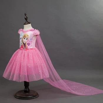 Платье для девочек летнее кружевное Сетчатое платье до колена с короткими рукавами рождественское платье повседневное бальное платье с героями мультфильмов для девочек - Цвет: C08-Pink-