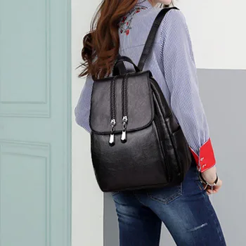 

Double zipper fashion ladies leather travel backpack school backpack girl multi-function bagpack computer bag T702