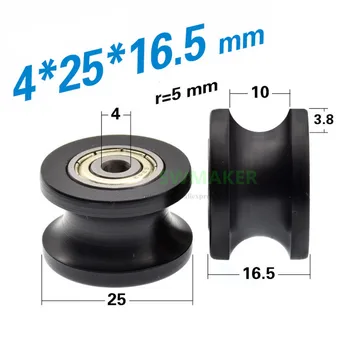 

SWMAKER 1pcs 4*25*16.5mm grooved U concave wheel, embedded 634zz double bearing, 10mm diameter track, guide wheel POM, plastic
