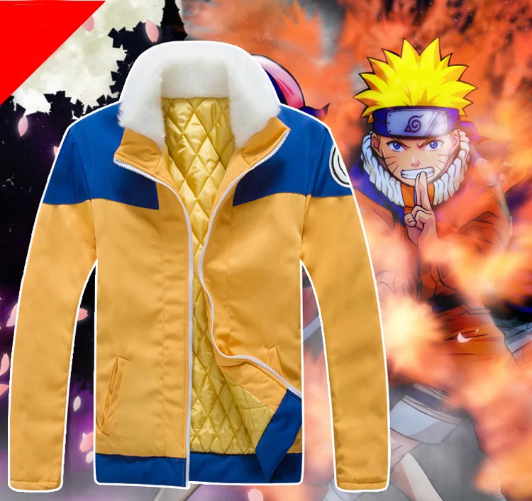 

Anime NARUTO Shippuden Uzumaki Naruto Hoodie Cosplay Costume Thicken Fur Collar Jacket Autumn Winter Cotton-padded Clothes