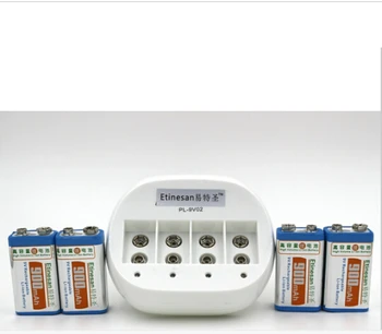 

4 pcs ETINESAN 9v 900mAh li-ion Rechargeable Battery +charger Flashlight, camera, shaver, radio, remote control, desk lamp toy