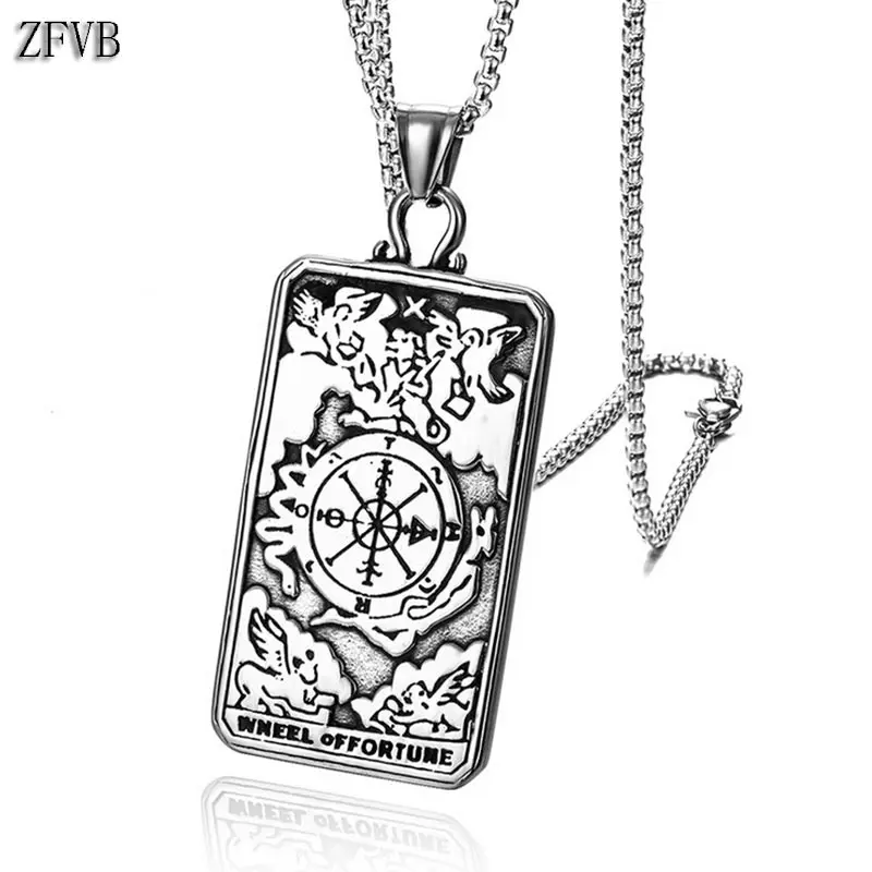 ZFVB винтажные мужские викинги Таро Подвески ожерелье компас из нержавеющей стали
