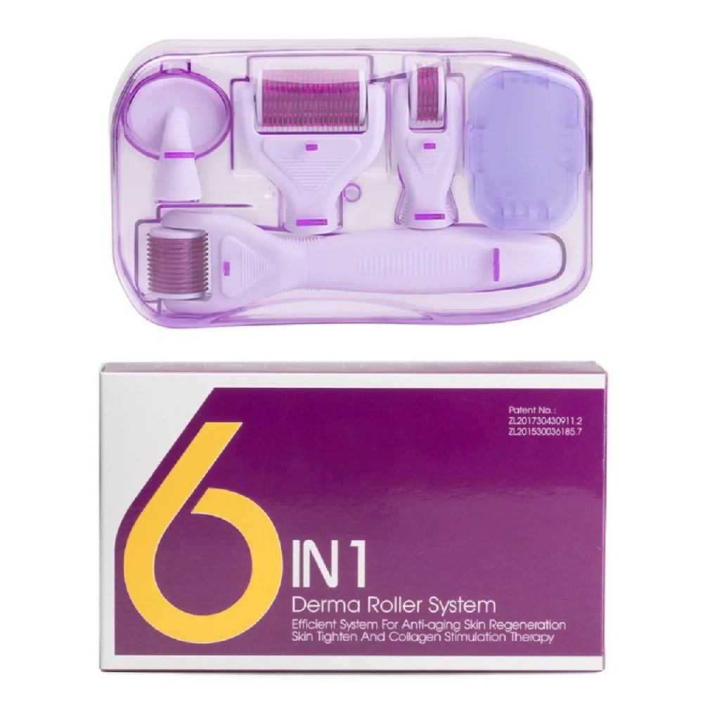 

DRS540 6 in 1 Derma Roller 0.2 0.25 0.3mm Microneedle Kits For Multiple Skin Care Rejuvenation Microdermabrasion Rollor Titanium