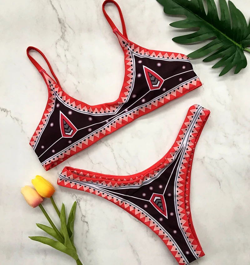 

Print Bikini High Leg Sexy Bikinis Swimwear Women Brazilian Biquini Summer Swimsuit new New Arrival Spaghetti Strap