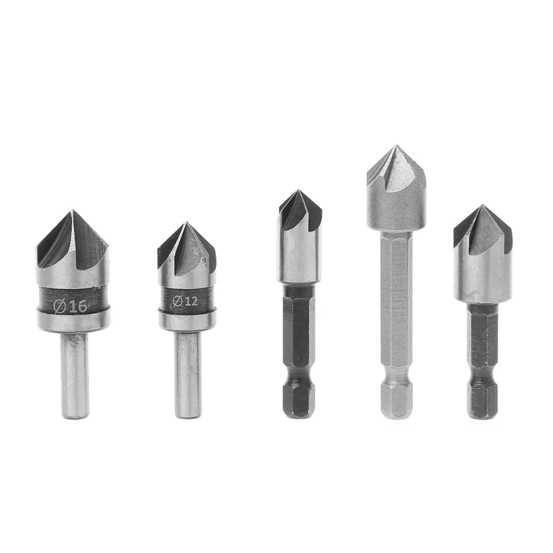 5Pcs 82 Degree Chamfer Angle HSS 5 Flute Countersink Drill Bit Set
