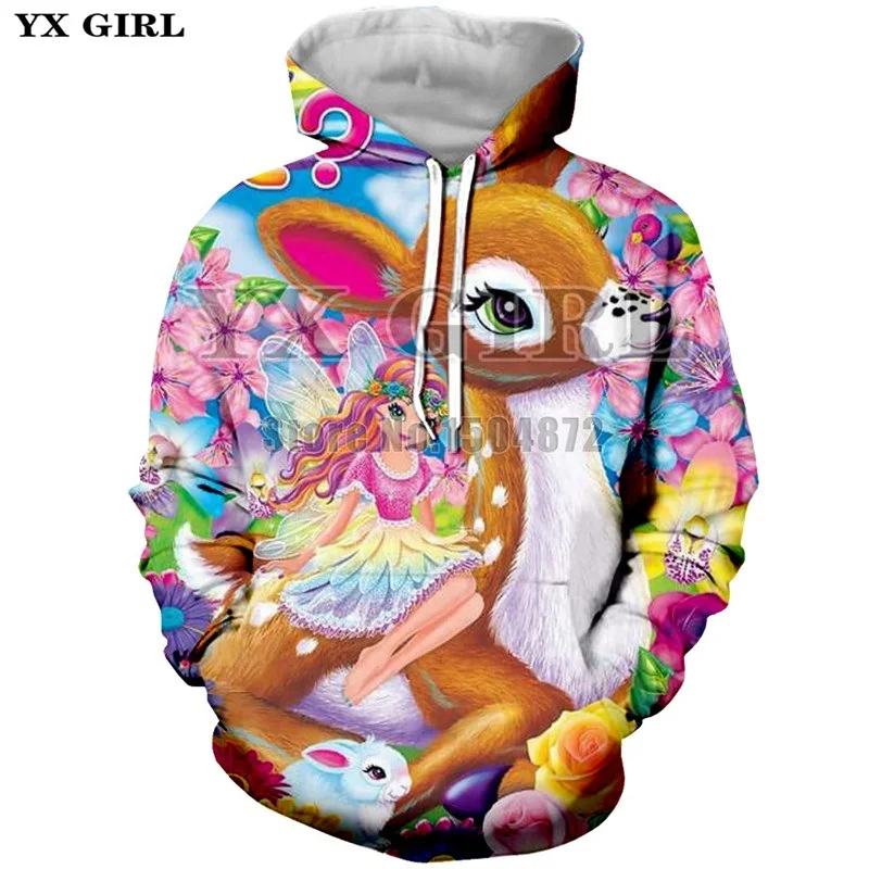 

2018 Women Brand Clothes Harajuku Hoodies Ladies Fashion Hoodie Sweatshirt 3d Print Cartoon Princess and Deer Streetwear 5XL