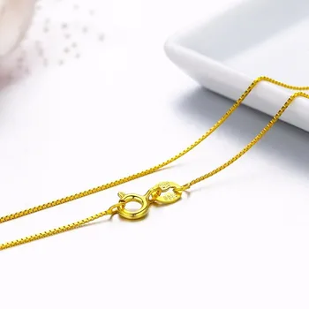 

40cm-60cm 100% Real 925 Sterling Silver with Gold Color 0.7mm Box Chain Necklace for Women Kids Girls Men fashion silver Jewelry