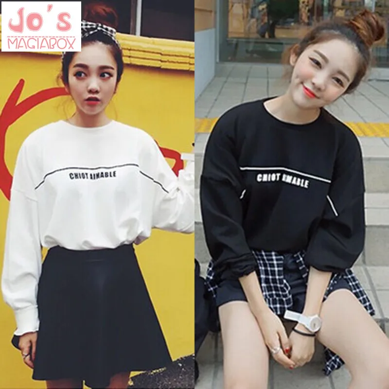 

2019 Harajuku Style Ladies O-Neck Loose Pullovers Casual Women Long Sleeve Shirt Pashmina Letters Print Oversized Sweatshirt