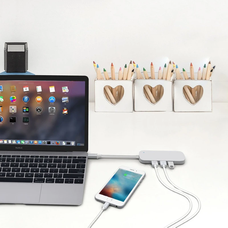 USB C концентратор type C Thunderbolt 3 док-станция 5 в 1 USB-C адаптер Dongle Combo с USB 3,0 портами TF слот Micro SD карта для MacBook Pro