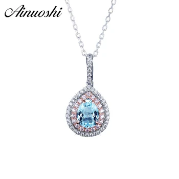 

AINUOSHI 1.5 Carat Pear Cut Natural Topaz Halo Pendant 925 Silver Heart Pendant Necklace Trendy Party Wedding Engagement Jewelry