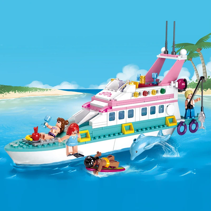 

328Pcs Friends Girl Dolphin Cruiser Vessel Ship Building Blocks Toy Kit DIY Educational Children Compatible LegoNYing Gifts