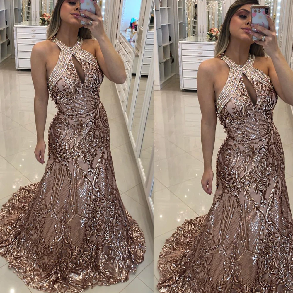 

lace prom dresses 2020 champagne sequins keyhole mermaid court train champagne evening dresses sparkly evening gowns