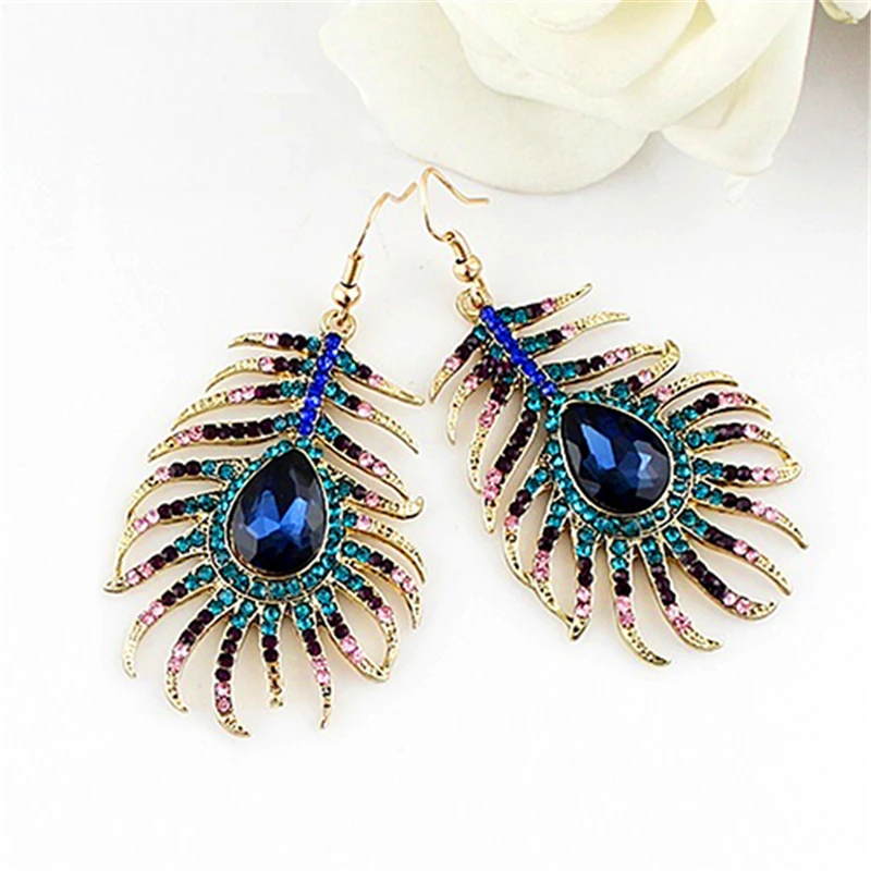 Женские винтажные серьги подвески в виде перьев павлина 1 пара|dangle earrings|earrings
