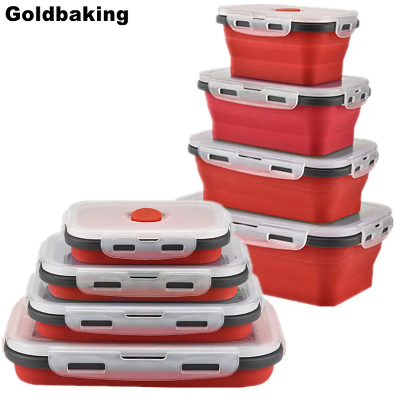 

Goldbaking Silicone Lunch Box Collapsible Food Container BPA Free Food Collapsible Storage Container Microwave Freezer Safe