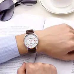 Кварцевые наручные часы для мужчин мужской моды Дата дисплей ультра-тонкий кварцевые наручные часы бизнес кожаный ремешок браслет подарок