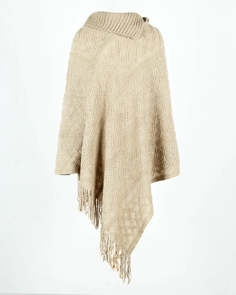Осенне-зимнее Трикотажное пончо свитер женский свободный теплый кисточка шаль плащ вязанная шаль Зимний женский свитер вязанные пуловеры
