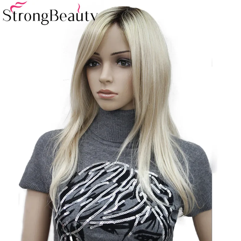 StrongBeauty длинные прямые парики женские синтетические парики темные корни медовые светлые волосы Омбре натуральные парики