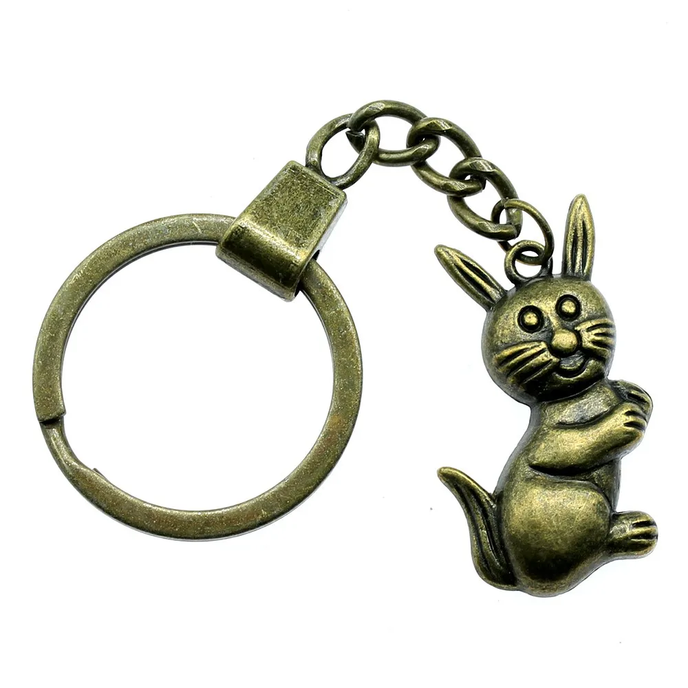 

Women Jewelry Gift Key Chain New Vintage Metal Key Chains Antique Bronze 37x20mm Rabbit Charm Key Rings