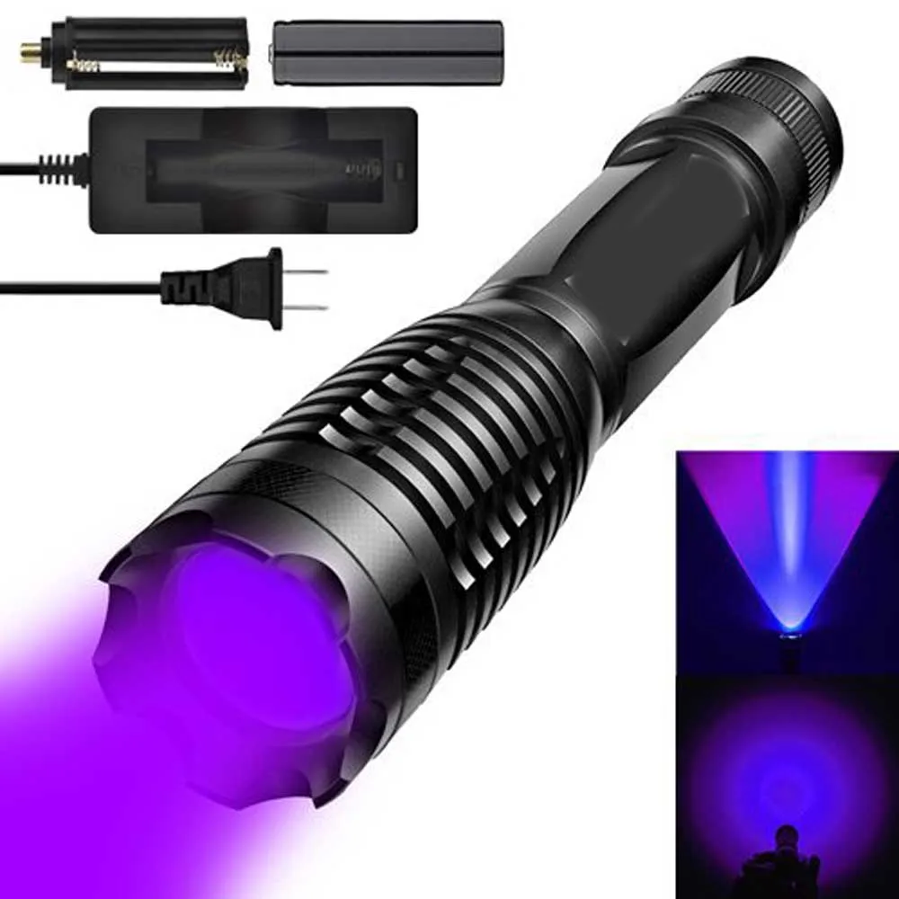 Прочный легкий фонарик УФ 365NM светодиодный тактический фонарь 18650 зарядка от