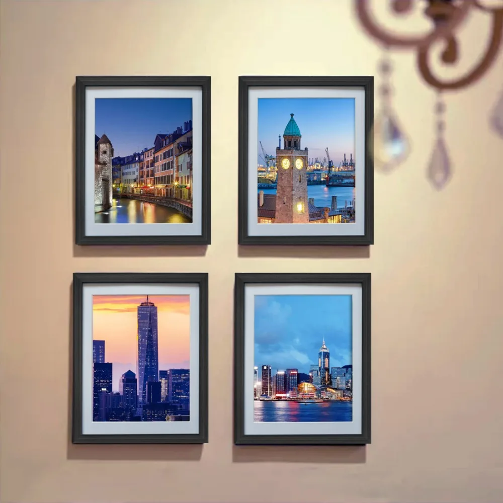 

Giftgarden 4 Pieces/lot Photo Frame Set For Decoration Wall Picture Frame Black Rim Home Decoration Glass Front Set