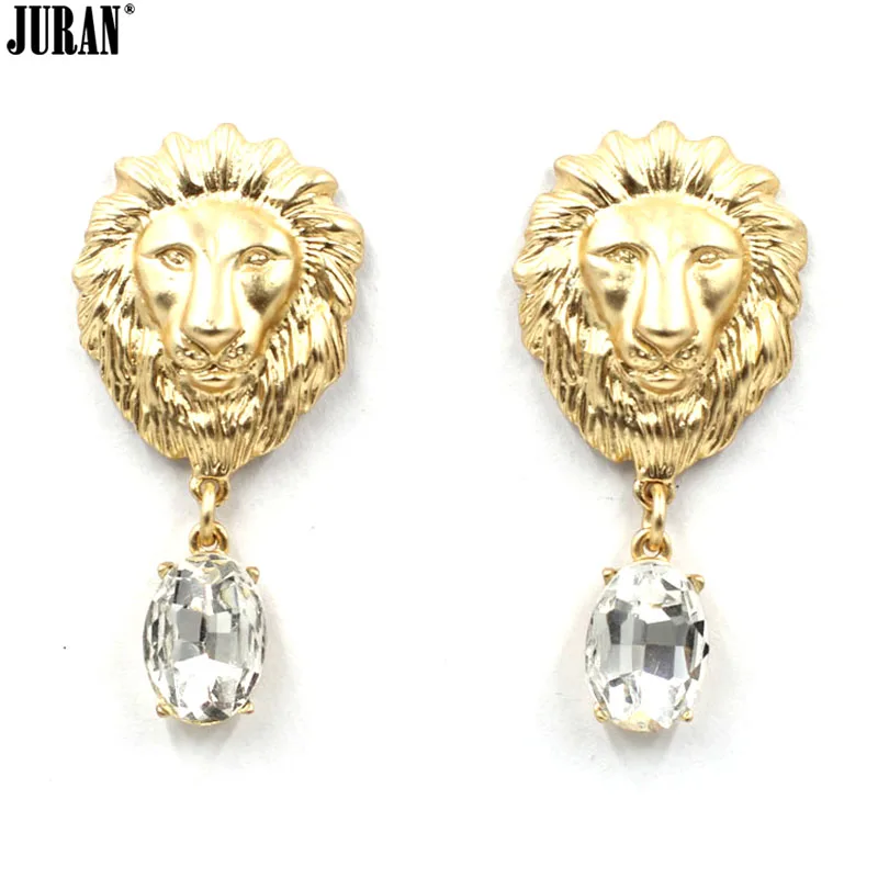Серьги Brincos с кристаллами и головой льва 2017|earring tray|earring featherstud jacket |