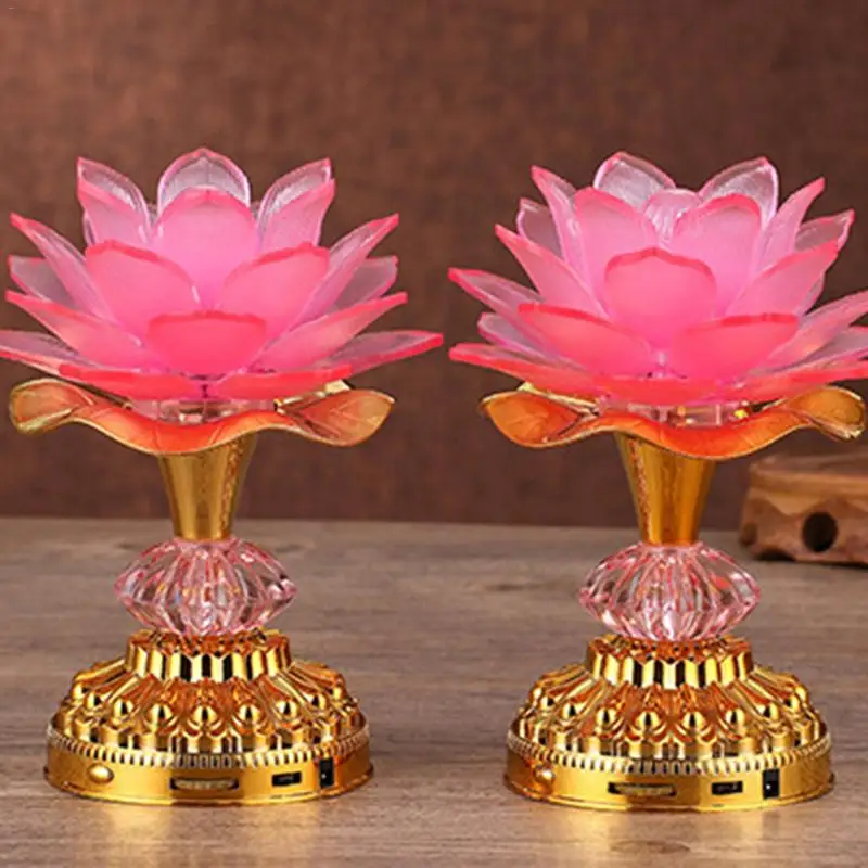 Красочный светодиодный лотоса буддийские лампа, встроенный 13 буддистские песни, с Буддой, в форме лотоса свет, буддийские материалы - Цвет: Pink