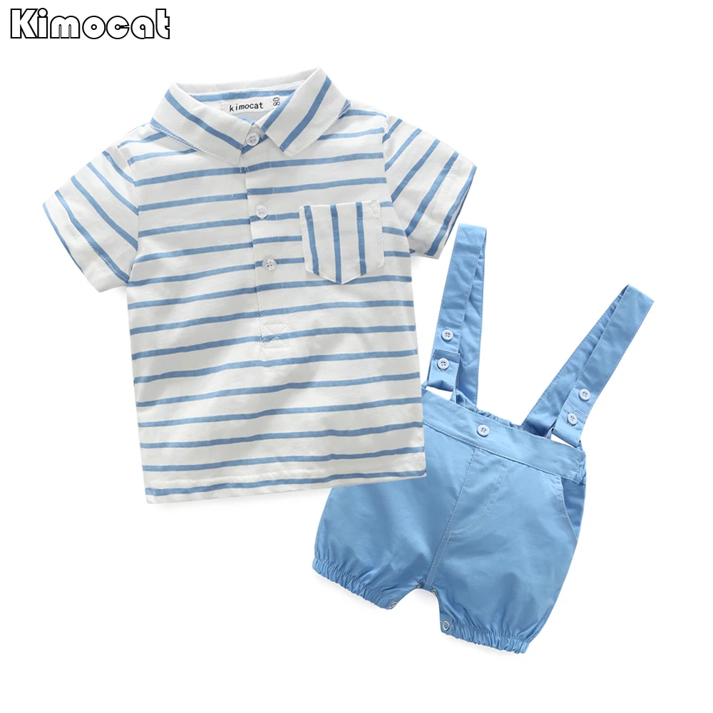 Kimocat Baby Boys Clothing Sets Infant Blue Stripe T Shirt+short