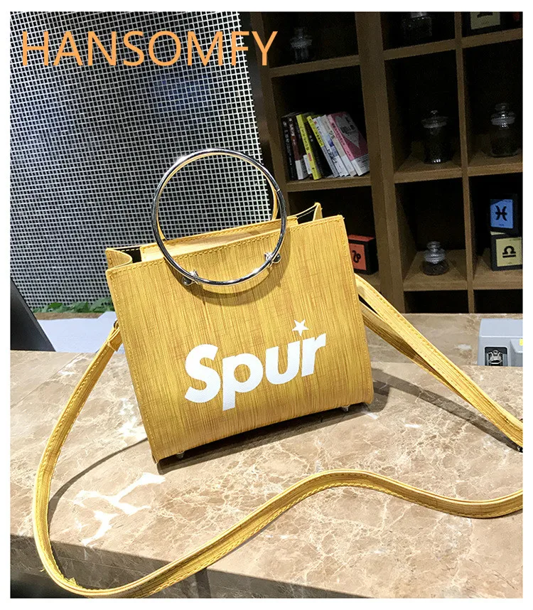 

HANSOMFY| Fashion Handbags Single Shoulder Bag Pu Leather Gorgerous Women Bag Letter Ring Hoop Handgrip Double Bags