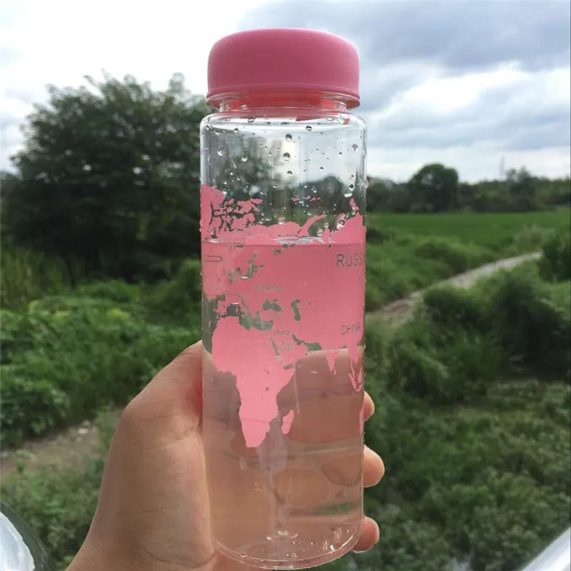 

Fashion map Water Bottle Fruit Juice Sport Portable Travel Botle PC Bottles for Water My Bootl 500ml Plastic bottles D4
