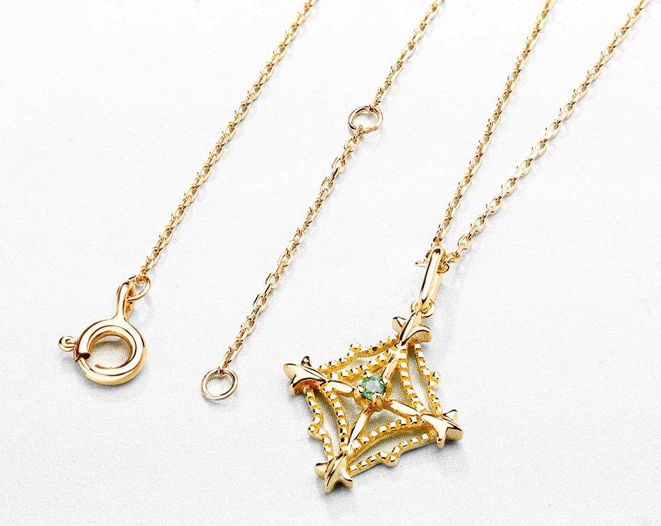 ALLNOEL Solid 925 Sterling Silver Pendant Necklace For Women Korean Jewelry Natural Gemstone Emerald 9K Gold Wedding Necklaces (4)