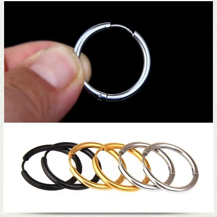 Wholesale Jewelry -- Titanium steel Men's Smooth Hoop Earrings Jewelry 10mm / 12mm / 14mm / 16mm / 18mm / 20mm 3