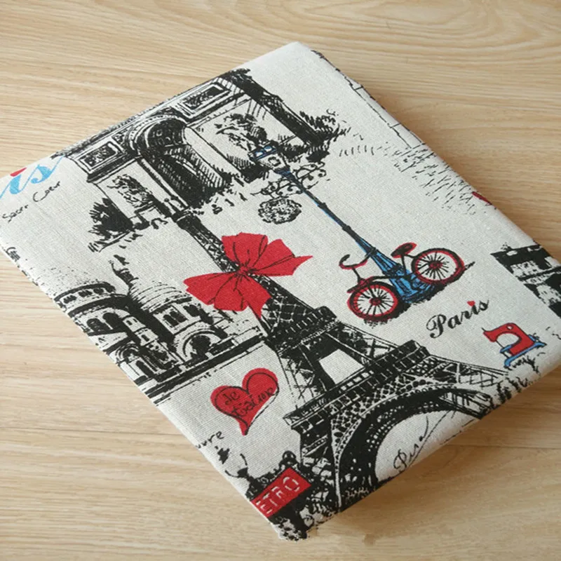 

50x150 Cotton Linen Fabric Print Eiffel Tower Butterfly Red Bowknot DIY Fabric