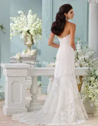 Элегантный романтический белое свадебное платье 2016 с плеча русалка аппликации кружева люкс жениться платье для свадебной вечеринки платье