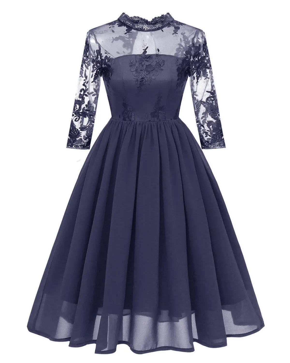 Navy Blue Коктейльные платья с длинными рукавами бордового цвета с вышивкой в морском стиле, шифоновые элегантные вечерние платья - Цвет: Navy Blue