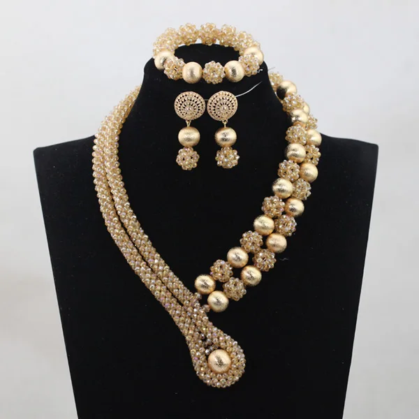 

Dubai Wedding Indian Crystal Bridal Jewelry Set Wonderful Champagne Gold African Beads Jewelry Sets Hot Free Shipping ABH228